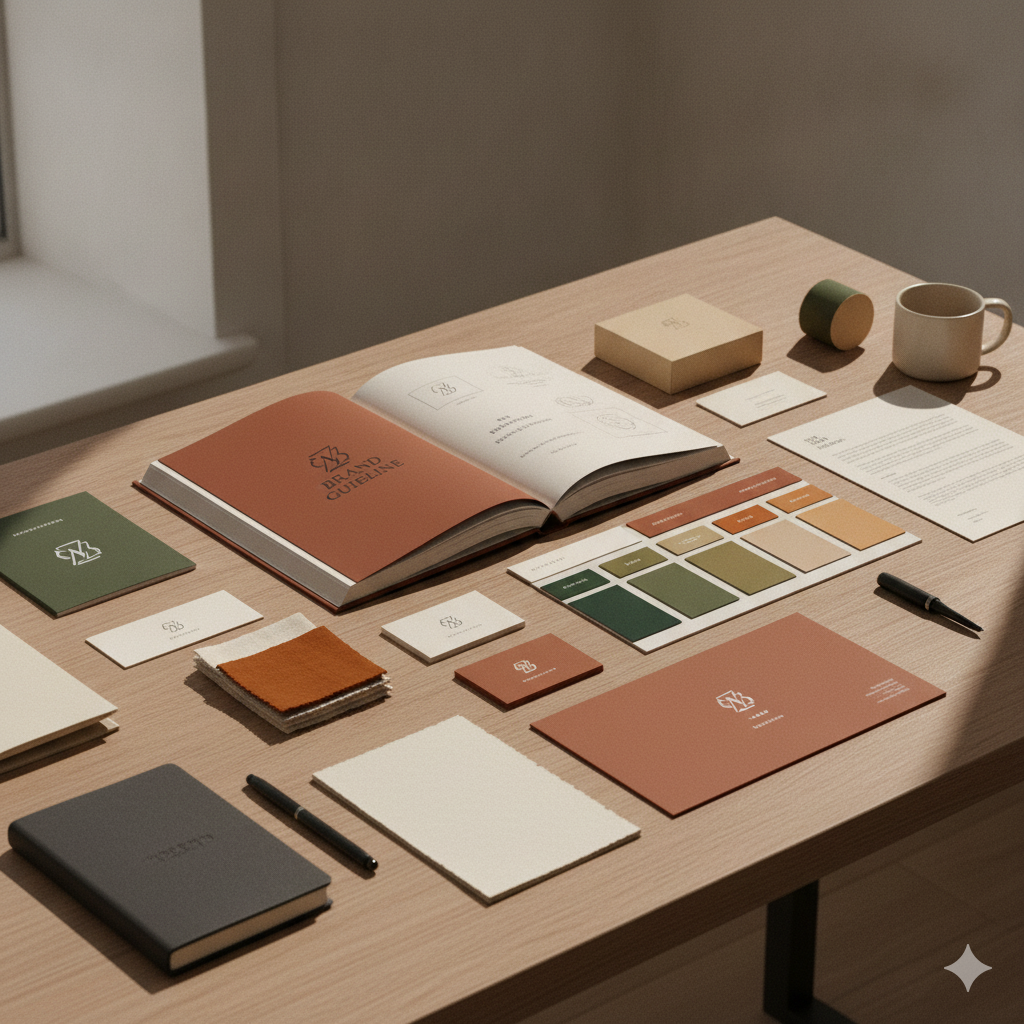 Branding materials on a desk